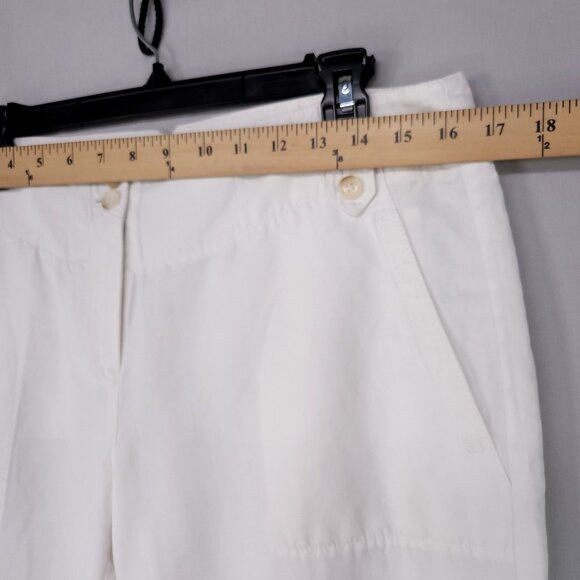 Theory Crop Linen Blend Trousers Women’s Size 10 White Beachy Boho Coastal - Picture 8 of 13
